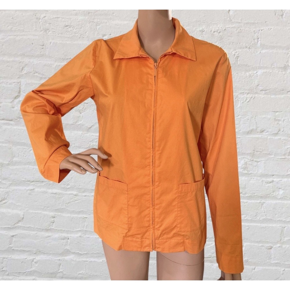 Eileen Fisher Shirt Utility Jacket Womens S Front Zipper Orange Cotton Blend